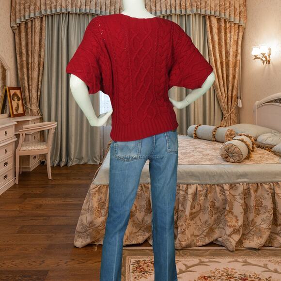 Express Ruby Red Cable Knit Cozy Short Sleeve Top XS - Picture 4 of 7